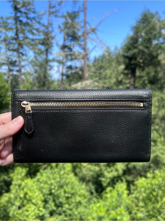 Vintage Coach Black Leather Kisslock Trifold Wallet Coin  COACH Vintage Trifold Wallet Black Pebble Leather with Gold Hardware AUTHENTIC